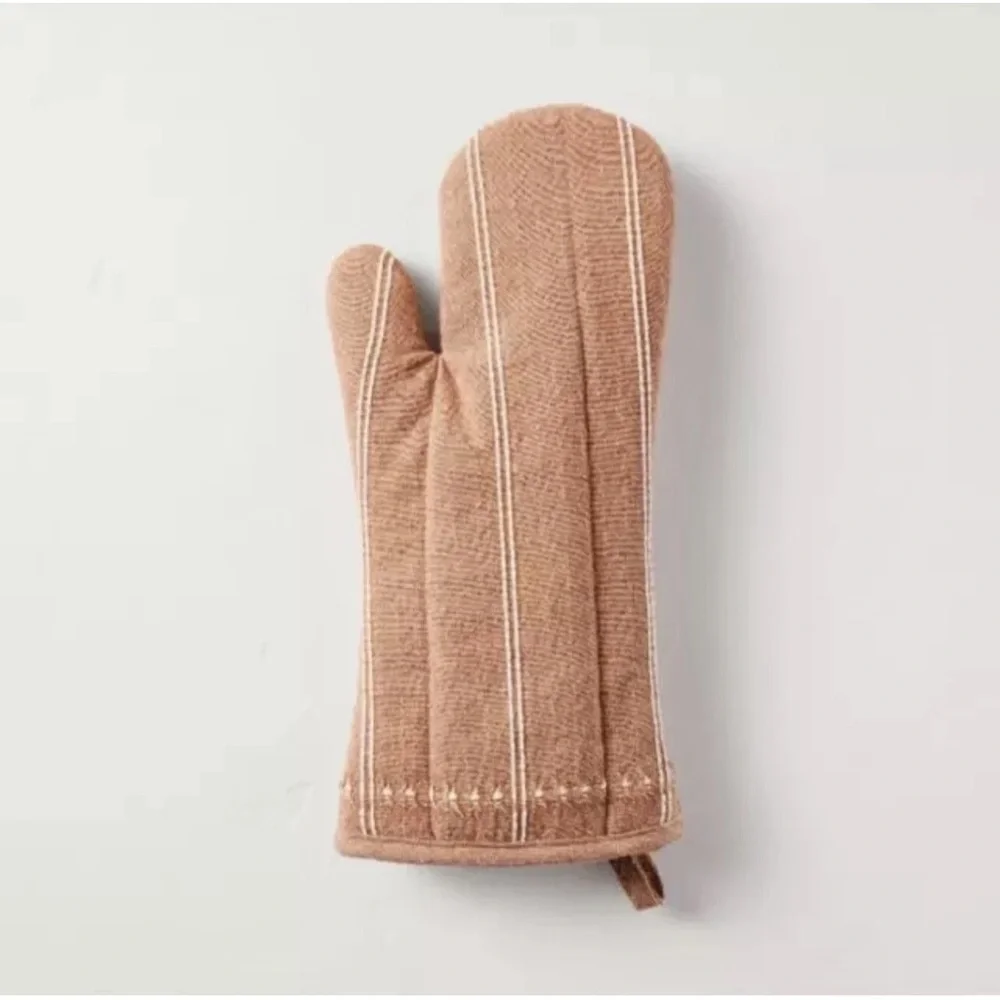 Hearth & Hand 3 PC SET Striped Pumpkin Brown Orange Oven Mitt & Potholders NEW!